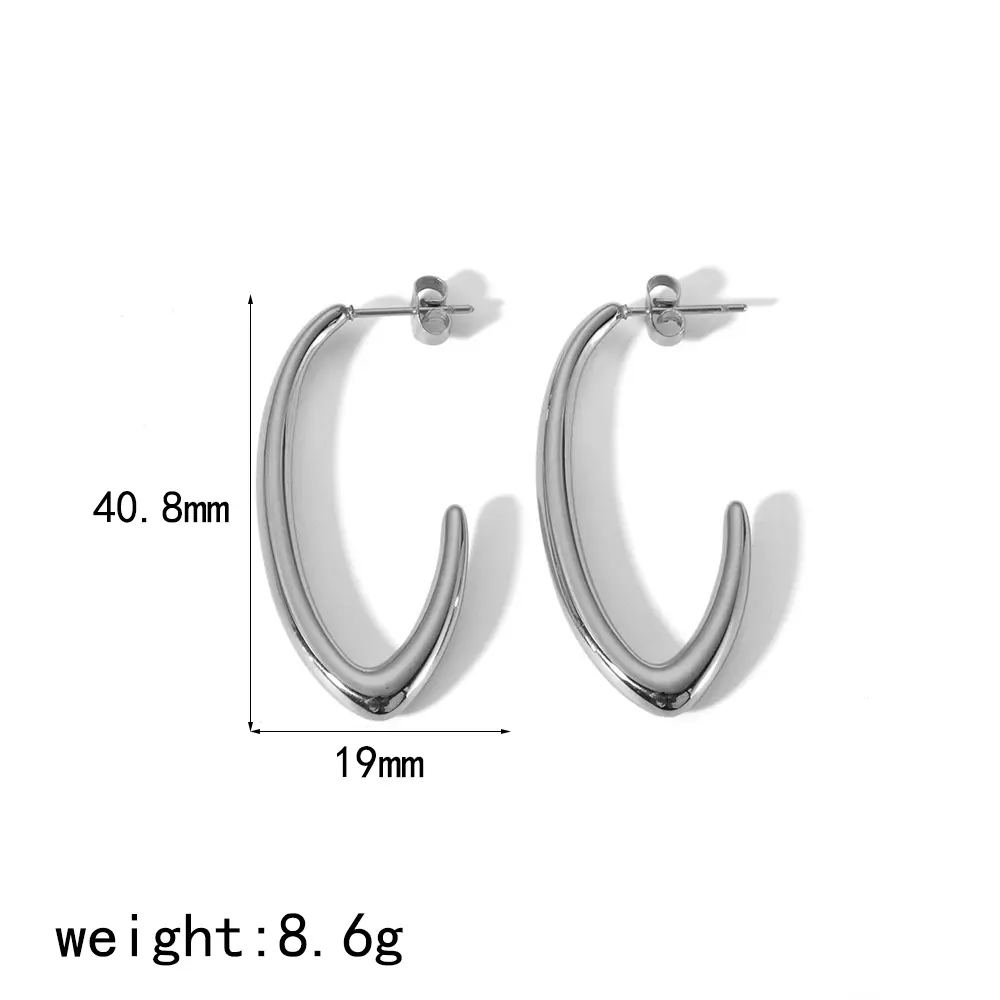 1 paire de boucles d'oreilles à tige simples et chics en forme de C en acier inoxydable plaqué or 18 carats pour femmes Image2